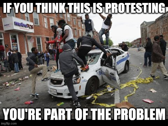 black lives murder | IF YOU THINK THIS IS PROTESTING; YOU'RE PART OF THE PROBLEM | image tagged in black lives murder | made w/ Imgflip meme maker