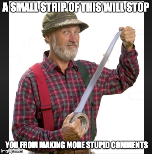 A SMALL STRIP OF THIS WILL STOP; YOU FROM MAKING MORE STUPID COMMENTS | image tagged in stupid comments,dumb,duct tape | made w/ Imgflip meme maker