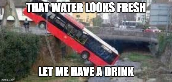 THE BUS IS DRINKING!!! | THAT WATER LOOKS FRESH; LET ME HAVE A DRINK | image tagged in memes,lol so funny,bus,drinking,water | made w/ Imgflip meme maker