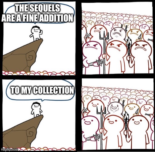 Preaching to the mob | THE SEQUELS ARE A FINE ADDITION; TO MY COLLECTION | image tagged in preaching to the mob,star wars sequels,star wars prequels,general grievous,this will make a fine addition to my collection,cliff | made w/ Imgflip meme maker