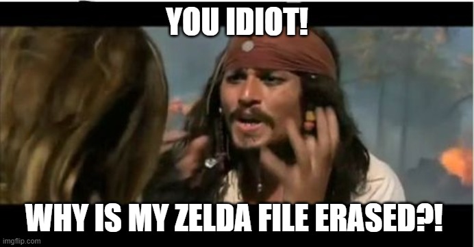 Zelda game erased | YOU IDIOT! WHY IS MY ZELDA FILE ERASED?! | image tagged in memes,why is the rum gone | made w/ Imgflip meme maker