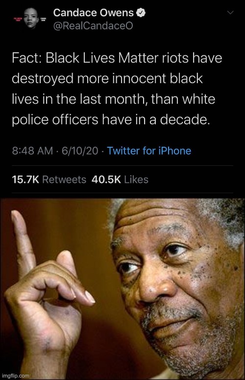 She's right, you know. | image tagged in this morgan freeman,memes,politics,blm | made w/ Imgflip meme maker