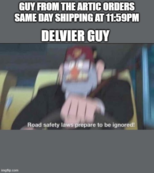 why would you do this | GUY FROM THE ARTIC ORDERS SAME DAY SHIPPING AT 11:59PM; DELVIER GUY | image tagged in memes | made w/ Imgflip meme maker