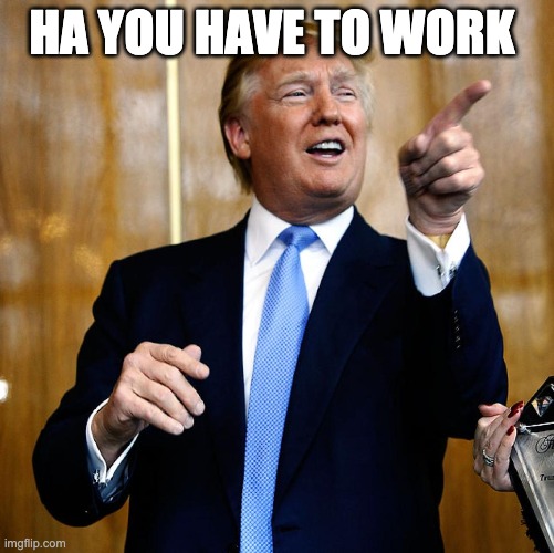 donald trump | HA YOU HAVE TO WORK | image tagged in donal trump birthday | made w/ Imgflip meme maker