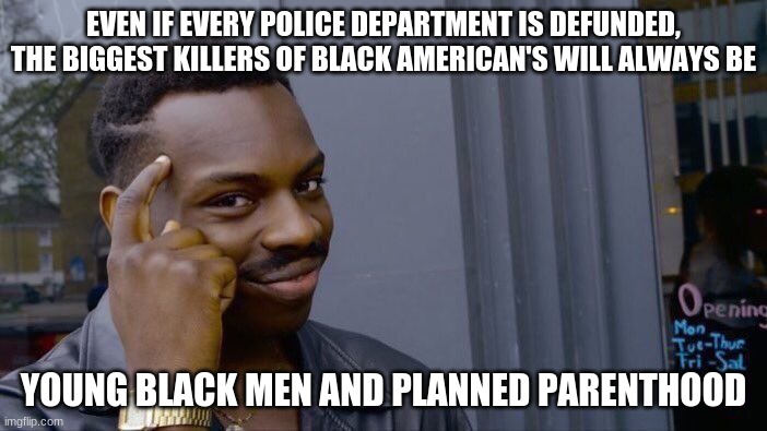 Select black lives matter | EVEN IF EVERY POLICE DEPARTMENT IS DEFUNDED, THE BIGGEST KILLERS OF BLACK AMERICAN'S WILL ALWAYS BE; YOUNG BLACK MEN AND PLANNED PARENTHOOD | image tagged in memes,roll safe think about it,select black lives matter,black racists kill blacks,planned parenthood should change its name to | made w/ Imgflip meme maker