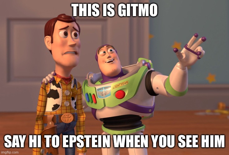 X, X Everywhere | THIS IS GITMO; SAY HI TO EPSTEIN WHEN YOU SEE HIM | image tagged in memes,x x everywhere | made w/ Imgflip meme maker