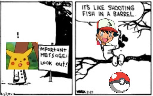 Catching Pokemon in a Nutshell | image tagged in calvin snowball drop | made w/ Imgflip meme maker