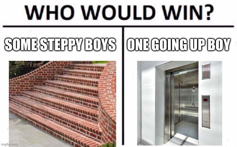 going up boy prob | SOME STEPPY BOYS; ONE GOING UP BOY | image tagged in memes,who would win | made w/ Imgflip meme maker