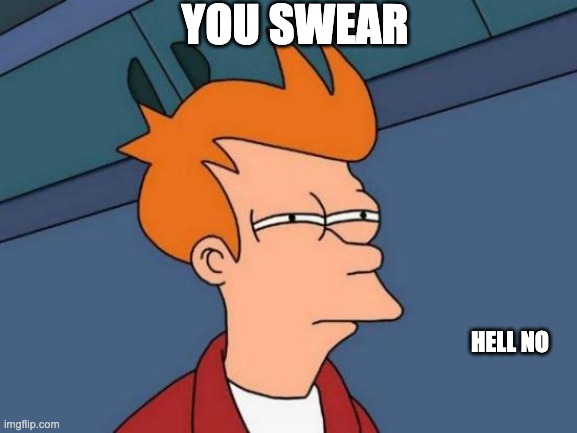 Futurama Fry | YOU SWEAR; HELL NO | image tagged in memes,futurama fry | made w/ Imgflip meme maker