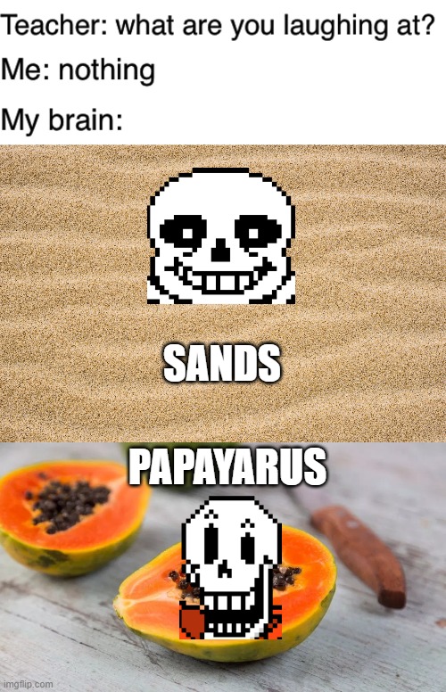 I spent WAY to much time on this meme | SANDS; PAPAYARUS | image tagged in teacher what are you laughing at,memes,undertale,sans,papyrus | made w/ Imgflip meme maker
