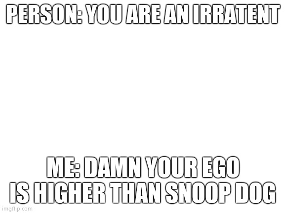 Kaboom | PERSON: YOU ARE AN IRRATENT; ME: DAMN YOUR EGO IS HIGHER THAN SNOOP DOG | image tagged in blank white template | made w/ Imgflip meme maker