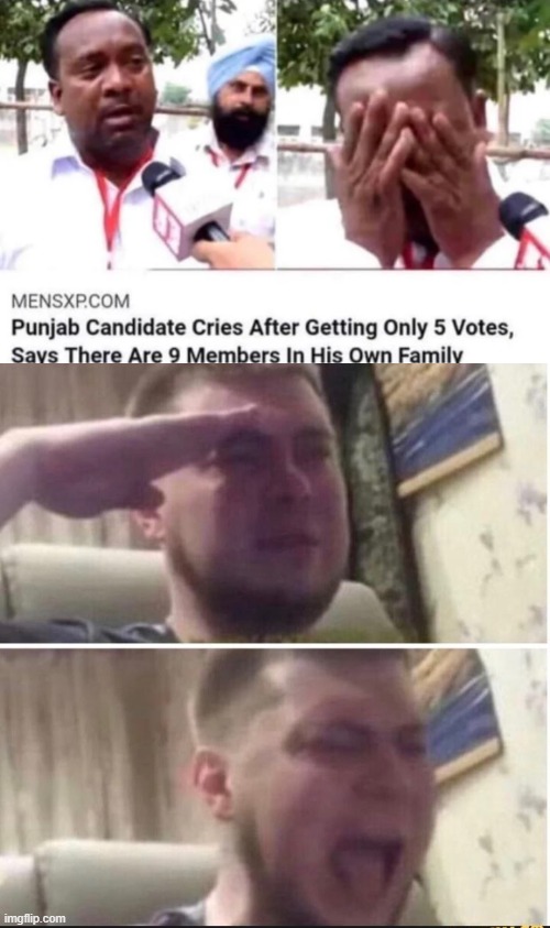 The poor man | image tagged in crying salute,memes,funny,crying,salute | made w/ Imgflip meme maker