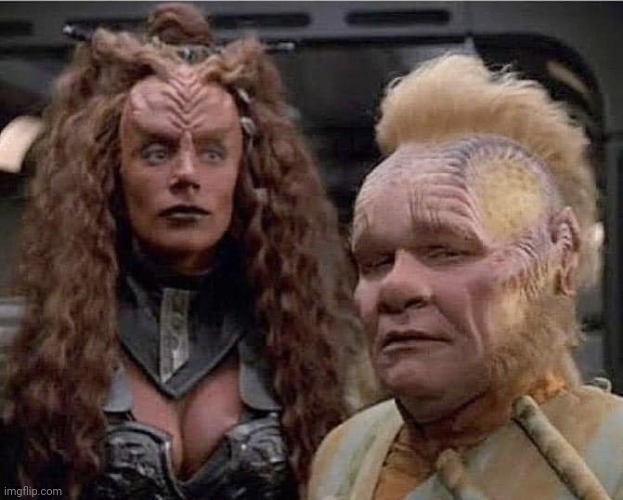 Neelix and Klingon Woman | image tagged in neelix and klingon woman | made w/ Imgflip meme maker