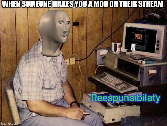 May I have the Reespunsibilaty of being a mod plz | WHEN SOMEONE MAKES YOU A MOD ON THEIR STREAM; Reespunsibilaty | image tagged in computer nerd | made w/ Imgflip meme maker
