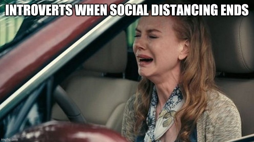 Crying in a Car | INTROVERTS WHEN SOCIAL DISTANCING ENDS | image tagged in crying in a car | made w/ Imgflip meme maker