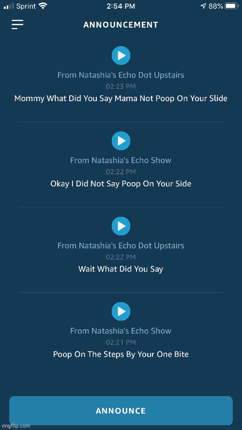 Amazon Echo Announcement Fail! | image tagged in amazon echo announcement fail | made w/ Imgflip meme maker