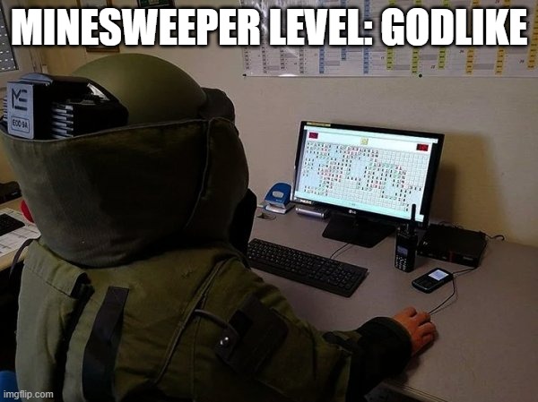 Anyone else remember playing this? | MINESWEEPER LEVEL: GODLIKE | image tagged in funny,windows,video games,games | made w/ Imgflip meme maker