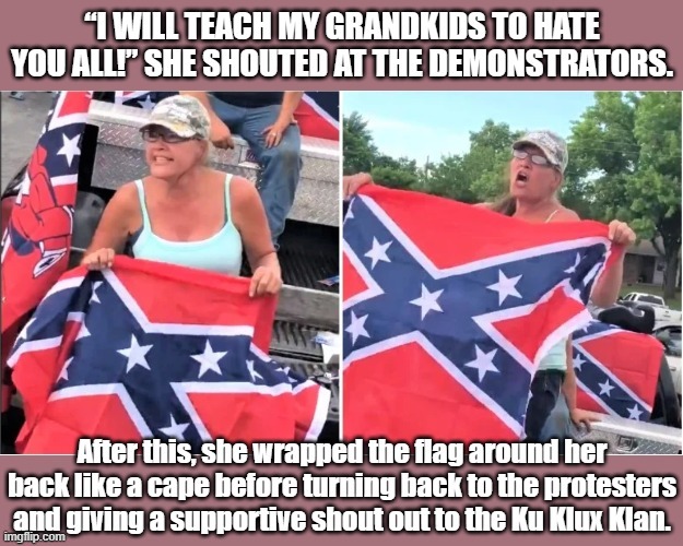 This woman earns an immortal place in the 2020 cringe files. Hey, at least Trump supporters are showing their true colors now. | image tagged in trump supporters,trump supporter,confederate flag,confederacy,racists,election 2020 | made w/ Imgflip meme maker
