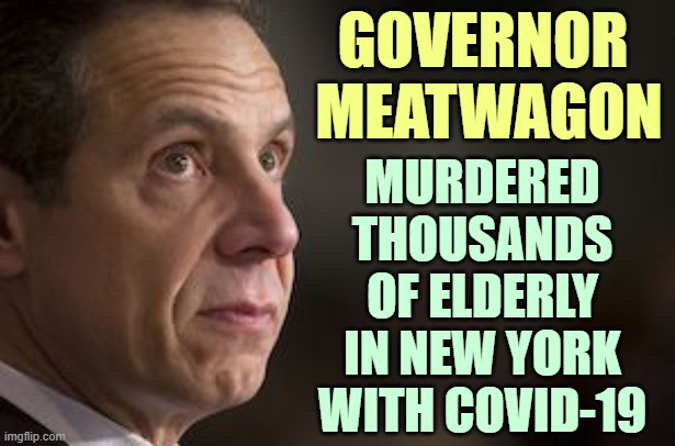Mass murder in New York. Also Michigan and Pennsylvania. | GOVERNOR
 MEATWAGON; MURDERED THOUSANDS OF ELDERLY IN NEW YORK WITH COVID-19 | image tagged in ny governor andrew cuomo,covid-19 | made w/ Imgflip meme maker