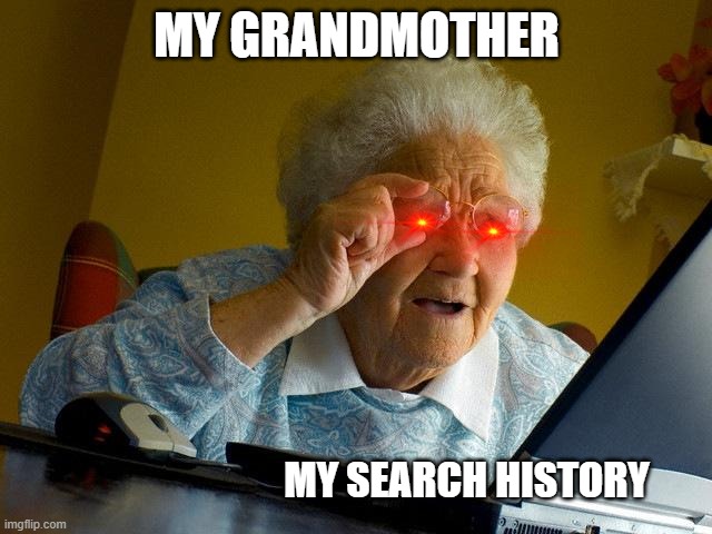 Burning eyes | MY GRANDMOTHER; MY SEARCH HISTORY | image tagged in memes,grandma finds the internet,search history | made w/ Imgflip meme maker
