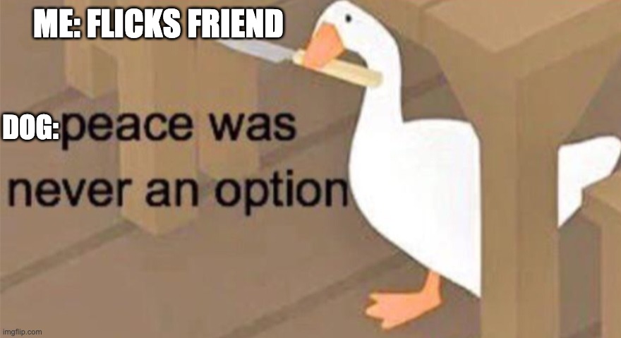 i wish my dog was like this | ME: FLICKS FRIEND; DOG: | image tagged in untitled goose peace was never an option | made w/ Imgflip meme maker