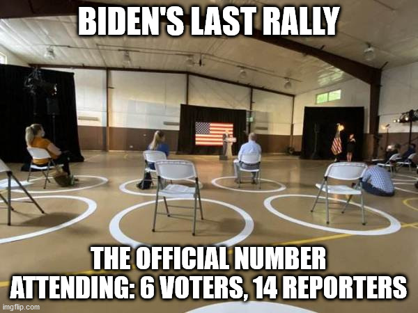 BIDEN'S LAST RALLY THE OFFICIAL NUMBER ATTENDING: 6 VOTERS, 14 REPORTERS | made w/ Imgflip meme maker