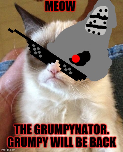 Grumpy Cat Meme | MEOW THE GRUMPYNATOR. GRUMPY WILL BE BACK | image tagged in memes,grumpy cat | made w/ Imgflip meme maker