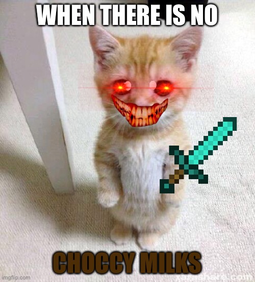 Cute Cat Meme | WHEN THERE IS NO; CHOCCY MILKS | image tagged in memes,cute cat | made w/ Imgflip meme maker