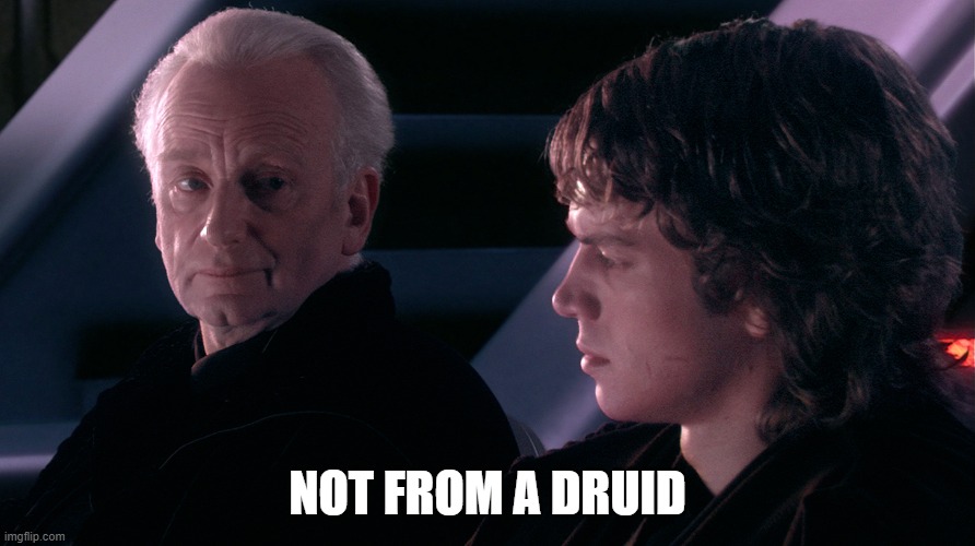 Not from a Jedi | NOT FROM A DRUID | image tagged in not from a jedi | made w/ Imgflip meme maker