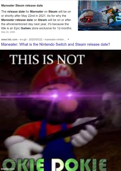 Spread the word and at least make it january | image tagged in this is not okie dokie,mario,maneater,shark,meme,relatable | made w/ Imgflip meme maker