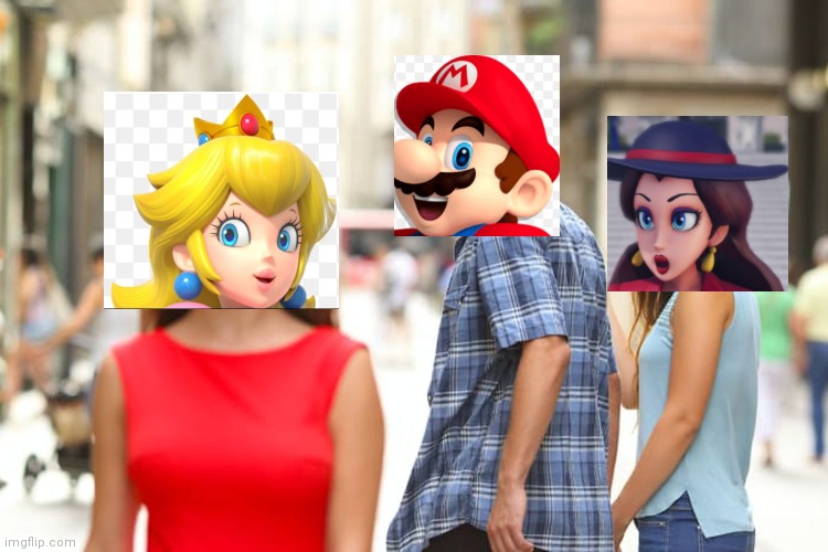 Mario literally cheated on Pauline | image tagged in memes,distracted boyfriend,mario,princess peach | made w/ Imgflip meme maker