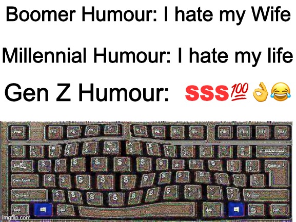 My sanity is ded | Boomer Humour: I hate my Wife; Millennial Humour: I hate my life; SSS💯👌😂; Gen Z Humour: | image tagged in tags | made w/ Imgflip meme maker