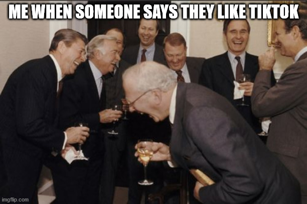 Laughing Men In Suits | ME WHEN SOMEONE SAYS THEY LIKE TIKTOK | image tagged in memes,laughing men in suits | made w/ Imgflip meme maker