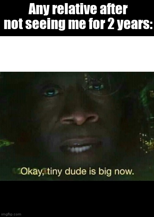 Big | Any relative after not seeing me for 2 years: | image tagged in okay tiny dude is big now | made w/ Imgflip meme maker