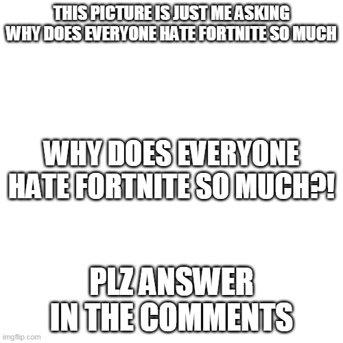 Just, why?! | THIS PICTURE IS JUST ME ASKING WHY DOES EVERYONE HATE FORTNITE SO MUCH; WHY DOES EVERYONE HATE FORTNITE SO MUCH?! PLZ ANSWER IN THE COMMENTS | image tagged in fortnite | made w/ Imgflip meme maker