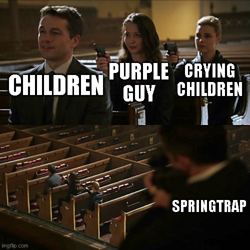 Assassination chain | CRYING CHILDREN; PURPLE GUY; CHILDREN; SPRINGTRAP | image tagged in assassination chain,fnaf | made w/ Imgflip meme maker