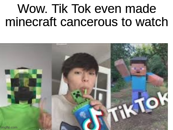 This is going TOO far tik tok!!! you ruined the game | Wow. Tik Tok even made minecraft cancerous to watch | image tagged in blank white template,tik tok,minecraft | made w/ Imgflip meme maker