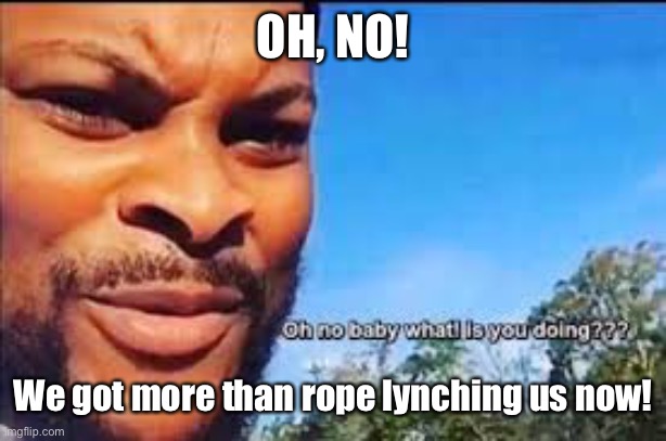 Oh no baby what is you doin | OH, NO! We got more than rope lynching us now! | image tagged in oh no baby what is you doin | made w/ Imgflip meme maker