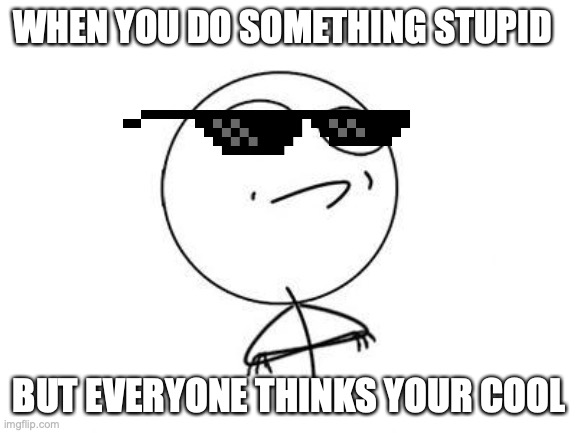 Challenge Accepted Rage Face | WHEN YOU DO SOMETHING STUPID; BUT EVERYONE THINKS YOUR COOL | image tagged in memes,challenge accepted rage face | made w/ Imgflip meme maker