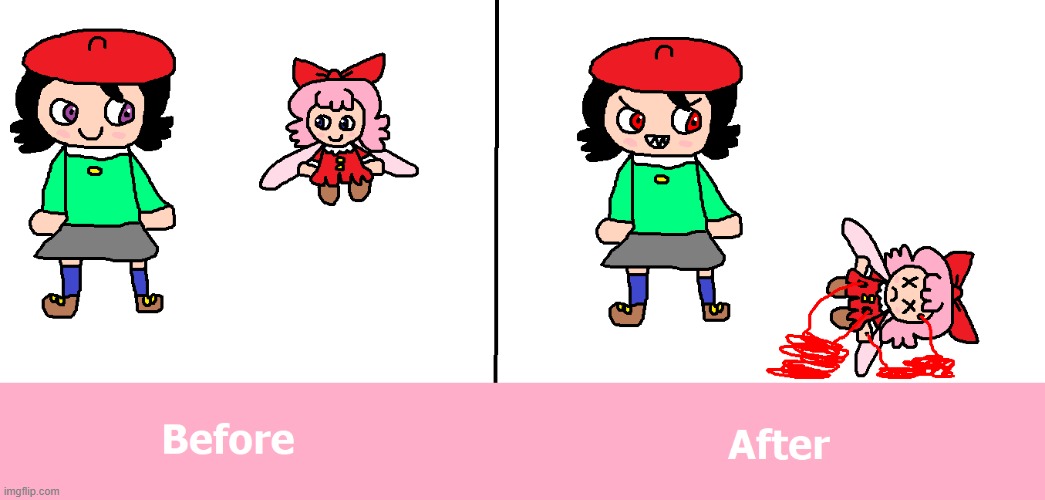 Adeleine Keeps On Killing Ribbon | image tagged in adeleine,ribbon,kirby,gore,blood,funny | made w/ Imgflip meme maker