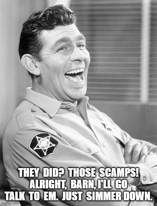The Scamps! | THEY  DID?  THOSE  SCAMPS!  ALRIGHT,  BARN, I'LL  GO  TALK  TO  EM.  JUST  SIMMER DOWN. | image tagged in protesters | made w/ Imgflip meme maker