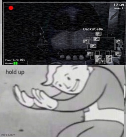 It is 12 AM on night 2 | image tagged in fallout hold up,fnaf | made w/ Imgflip meme maker