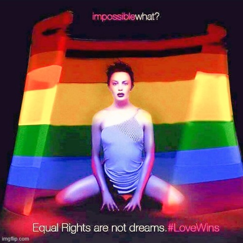 LGBTQ-inspired redux of cover art for Kylie's 1997 album "Impossible Princess." tl;dr: #LoveWins. | image tagged in kylie impossible princess lgbtq,album,gay rights,lgbtq,lgbt,gay pride | made w/ Imgflip meme maker