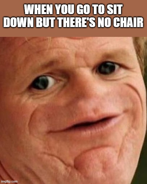 SOSIG | WHEN YOU GO TO SIT DOWN BUT THERE'S NO CHAIR | image tagged in sosig,memes,chair | made w/ Imgflip meme maker