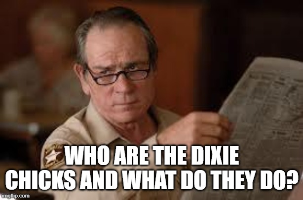 no country for old men tommy lee jones | WHO ARE THE DIXIE CHICKS AND WHAT DO THEY DO? | image tagged in no country for old men tommy lee jones | made w/ Imgflip meme maker