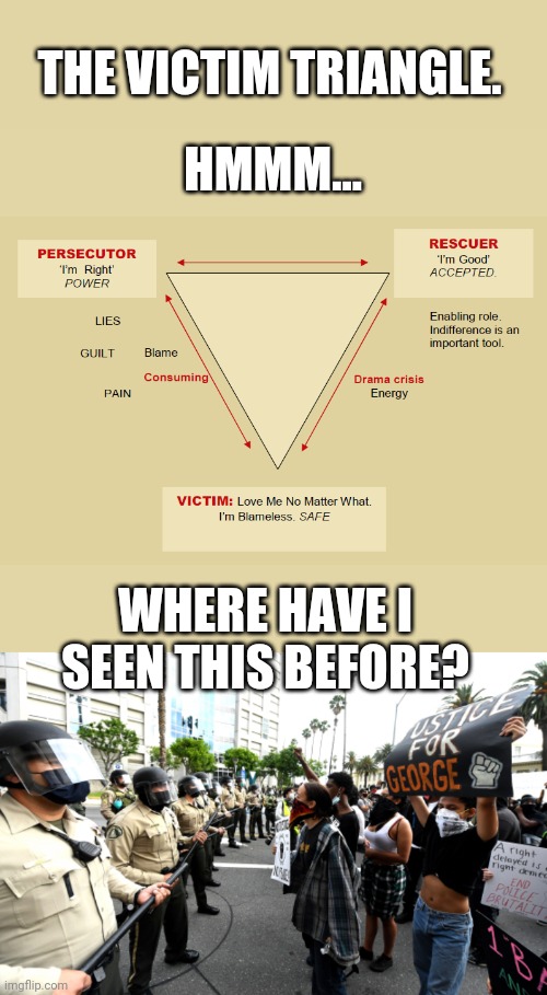 The pandemic most killing us all right now is co-dependency. | THE VICTIM TRIANGLE. HMMM... WHERE HAVE I SEEN THIS BEFORE? | image tagged in drama triangle,protests,2020,george floyd,black lives matter,all lives matter | made w/ Imgflip meme maker