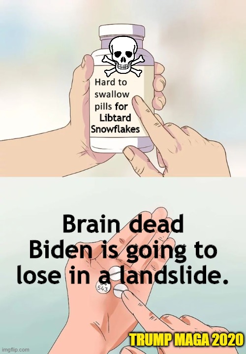Three Biden debate disasters WILL convince millions of voters. | for 
Libtard
Snowflakes; Brain dead Biden is going to lose in a landslide. TRUMP MAGA 2020 | image tagged in memes,hard to swallow pills,creepy joe biden,election 2020,trump 2020 | made w/ Imgflip meme maker
