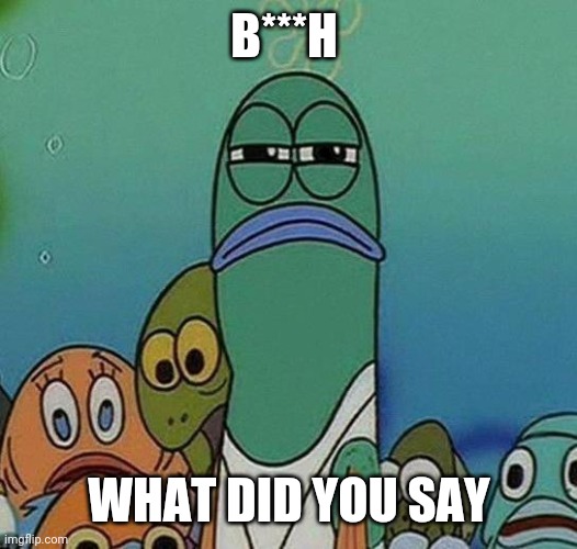 SpongeBob | B***H; WHAT DID YOU SAY | image tagged in spongebob | made w/ Imgflip meme maker