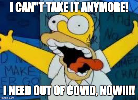 Me with cover right now. | I CAN"T TAKE IT ANYMORE! I NEED OUT OF COVID, NOW!!!! | image tagged in homer going crazy | made w/ Imgflip meme maker
