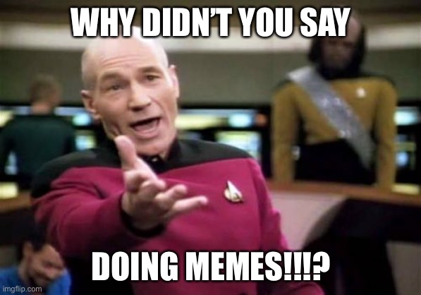 Picard Wtf Meme | WHY DIDN’T YOU SAY DOING MEMES!!!? | image tagged in memes,picard wtf | made w/ Imgflip meme maker